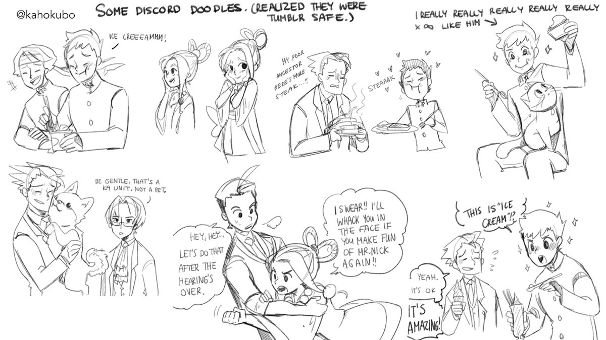 I realized I still have a folder from two years ago that has like 200 really rough drawings of when I was just speed playing through Ace Attorney and Dragon Quest 8. Some doodles from there.