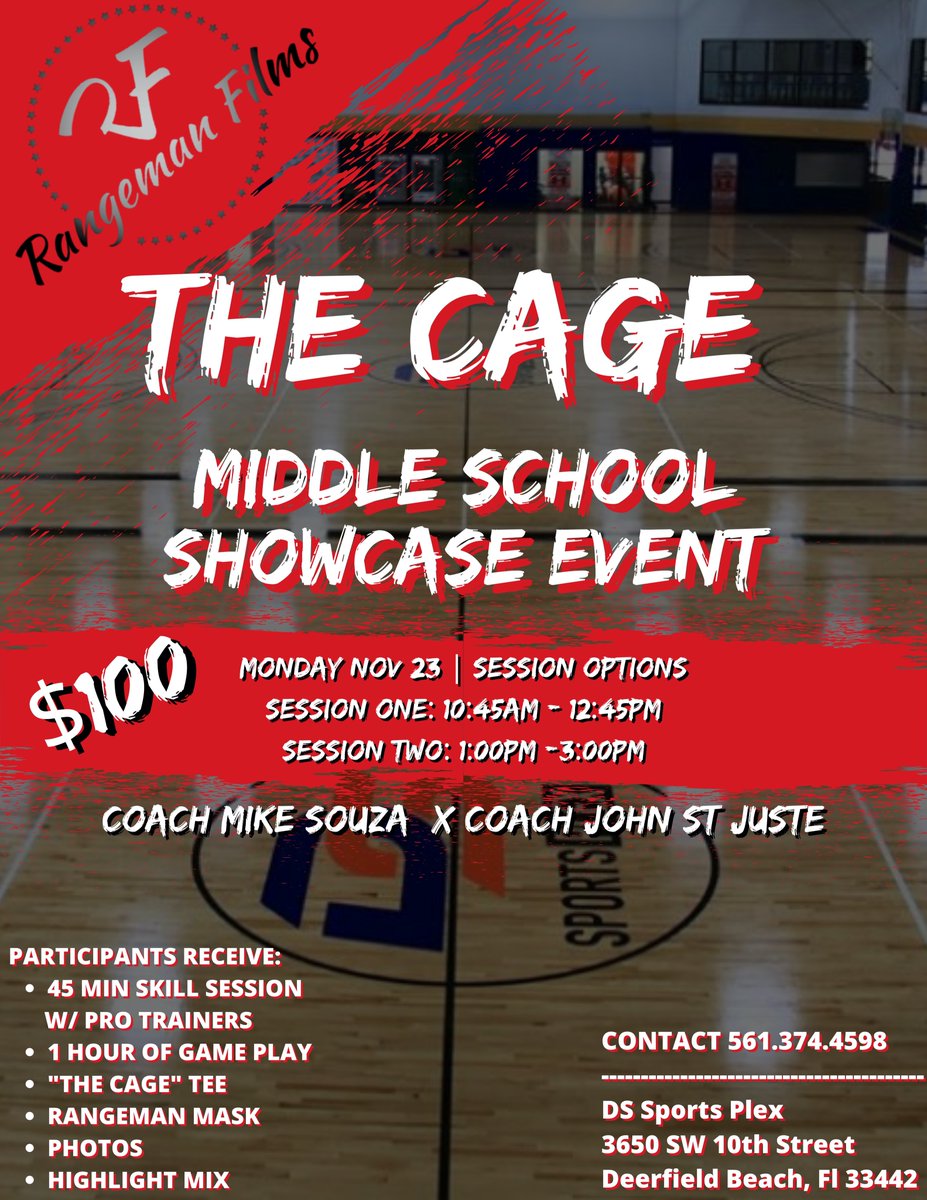 Rangeman_Films's tweet photo. Sign up now for The Cage Middle School Showcase Event w/pro trainer Mike Souza &amp; John St. Juste https://t.co/sADcoTdHlW https://t.co/EIo4anpn6g
