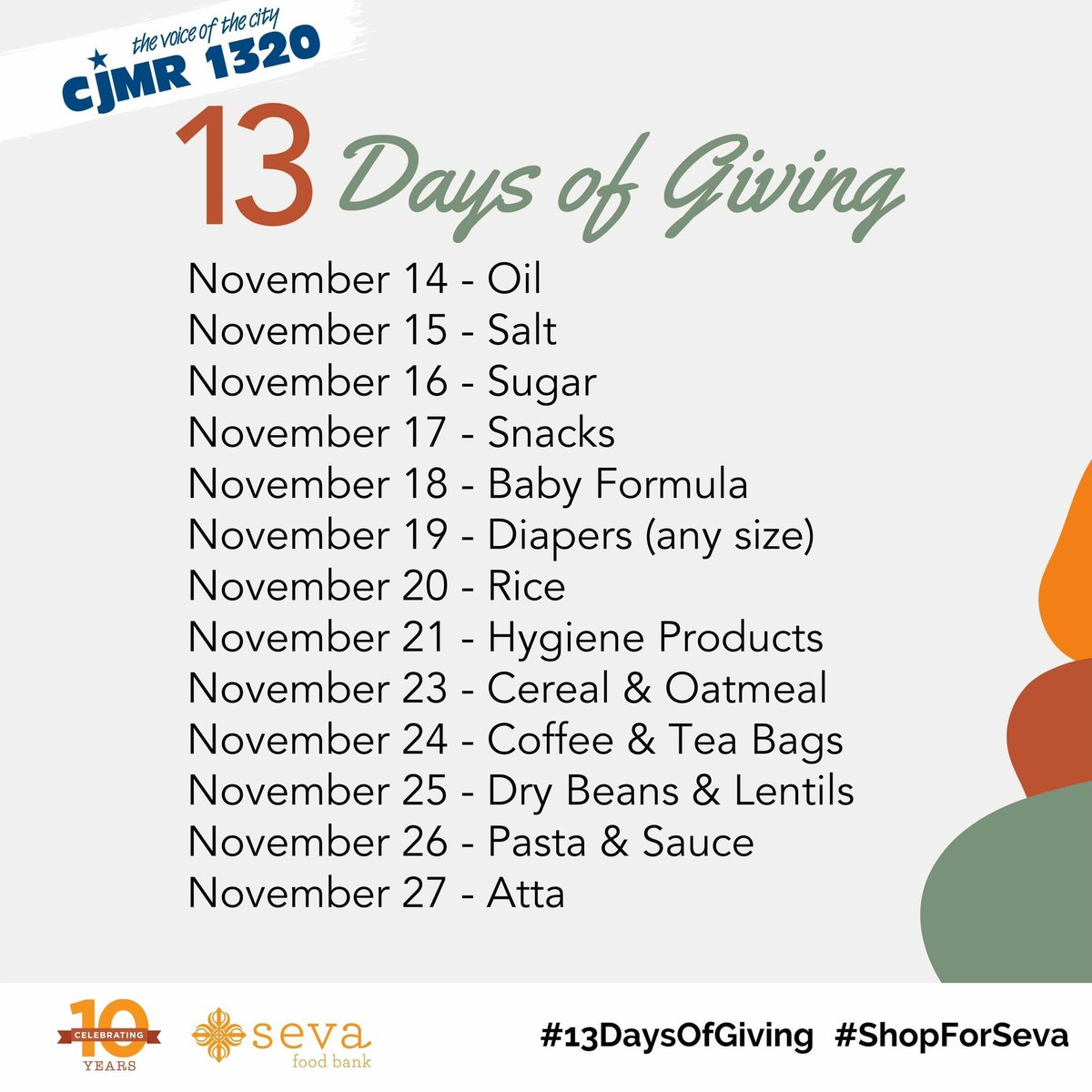 SevaFoodBank's tweet photo. Help us collect our 13 most needed items over the next 13 days!
On Day 3 of our CJMR 1320 Guru Nanak Gurpurab Food Drive, our most needed item is Sugar.
#13DaysOfGiving #ShopForSeva https://t.co/eDl3vqf8XU