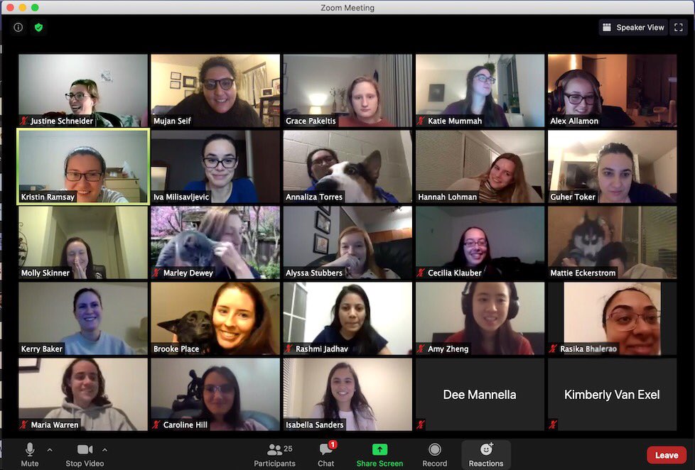 “Does anyone have a pet they want to show off?" 

Thanks <a href="/I_T_Sanders/">Isabella T. Sanders</a> and Mattie Eckerstrom for organizing a great virtual Graduate Student Reception last week. This event has always been my favorite part of #SWE annual conferences, and this year was no exception!