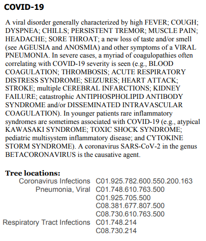First up, the elephant in the room: COVID-19. It's now a full MeSH term (lots of  #medlibs have been talking about it being needed). There's A LOT to unpack here, so I'll probably come back to this and make COVID indexing terms it's own thread.