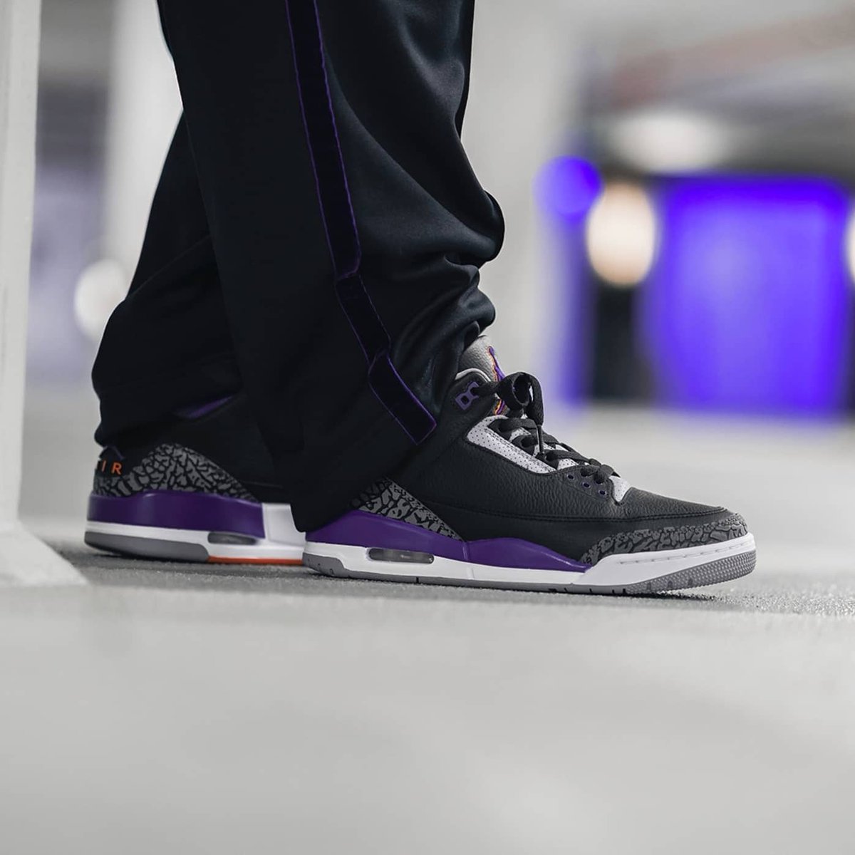jordan 3 court purple on feet