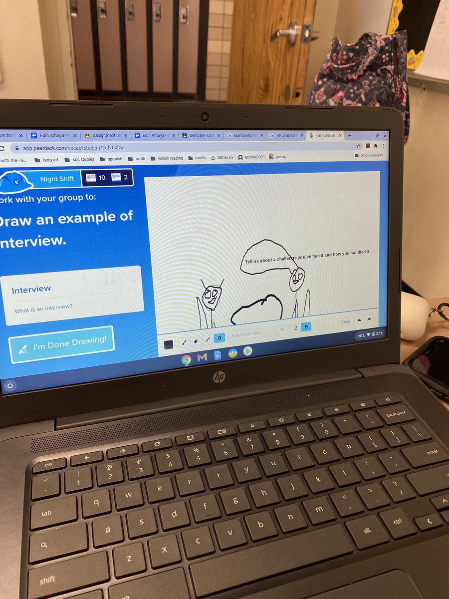 DrSheilaDempsey's tweet photo. Thank you for the last minute collab @WHRamTech . Vocabulary cards through @PearDeck was a success! Students split into day and night shift for pairs. Fitting for our workers in career class! https://t.co/ONEokCoWAn
