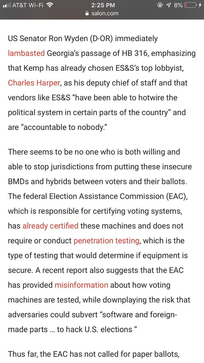 7/ Republican Georgia Governor  @BrianKempGA had already chosen voting machine vendor ES&S’s top lobbyist in the state as his deputy chief of staff.  https://www.salon.com/2019/03/28/new-hybrid-voting-system-can-change-paper-ballot-after-its-been-cast_partner/