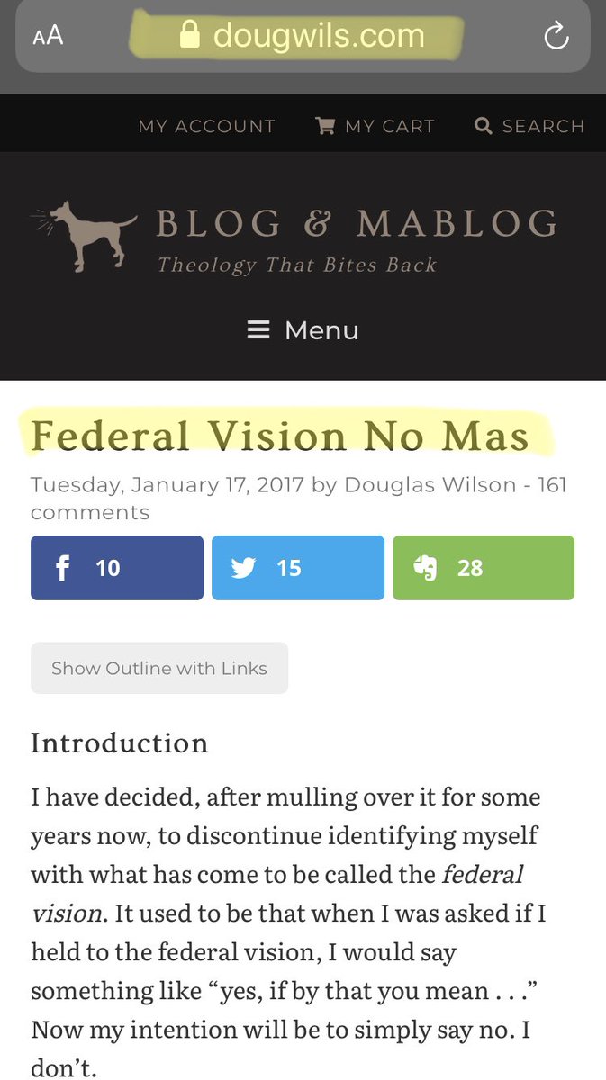 The tenets of the Joint Federal Vision Profession, which Wilson wrote in 2007 and reaffirmed in 2017, are:• A 2-part justification process• Theonomy• Baptismal regeneration• Paedocommunion (also known as infant communion)• Emphasis on political involvement.....