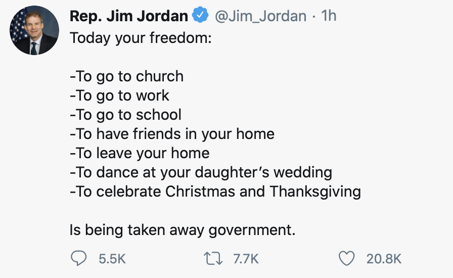 There might not be a better example of how broken we are as a country than this tweet from this slapdick right here. None of this is true, of course, and Jordan knows it, but he'll say it anyway because he'll get rewarded for it. 1/