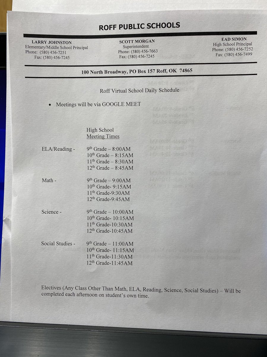 High School Virtual Day schedule