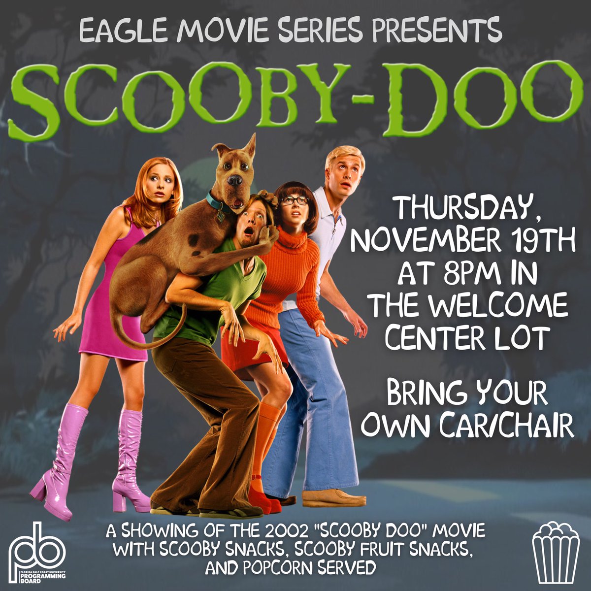 Scooby Dooby Doo, where are you?! 🔎🧐 At the Welcome Center Lot next Thursday the 19th at 8PM! Join us for a drive-in movie showing of the 2002 movie “Scooby Doo” with Scooby Doo graham cracker snacks and fruit snacks, and popcorn. 🍿🤩 BYOC - bring your own car or chair! ⁣