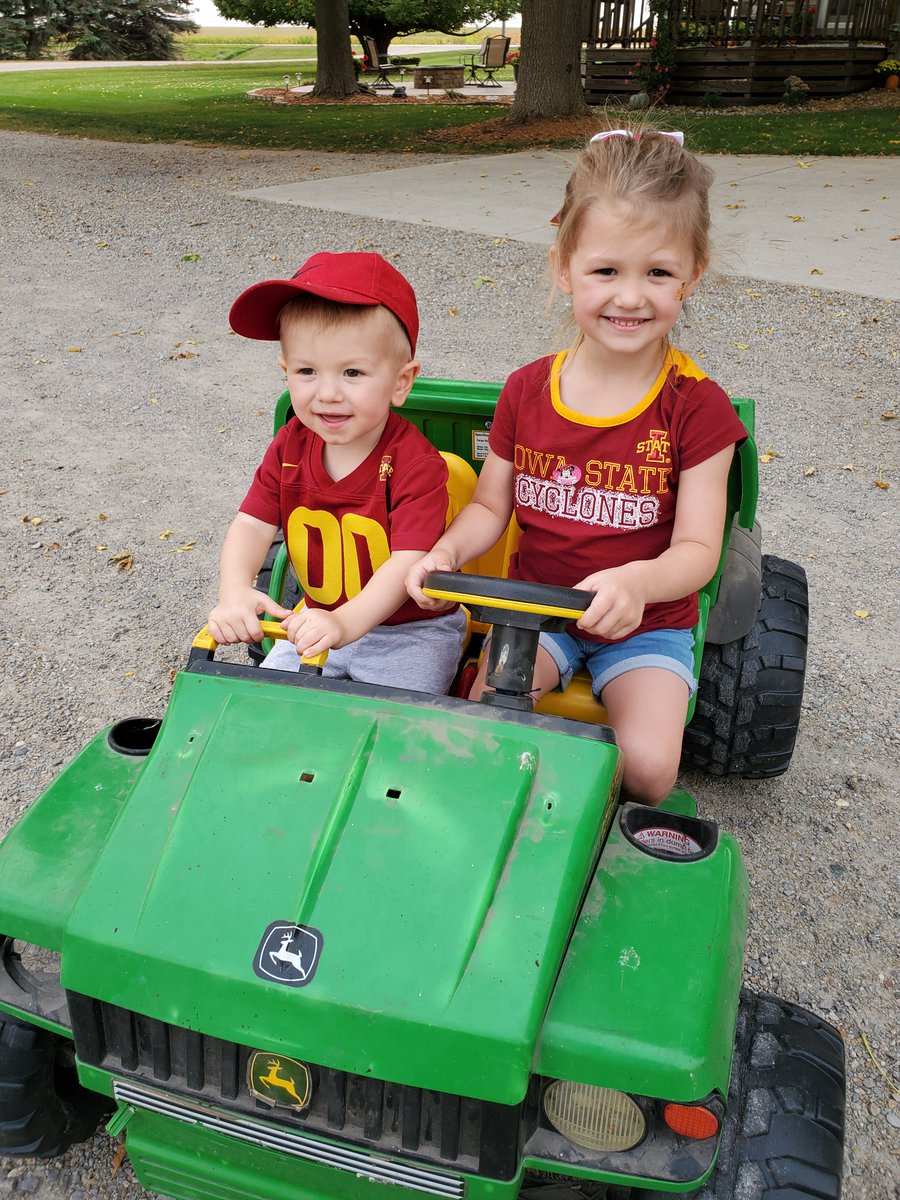CycloneATH's tweet photo. Teaching them young! 🚜 Show us how you represent Iowa State on your farm using #CyFarm and you could be featured on the video board at Jack Trice Stadium during the game Saturday! https://t.co/eZxNYV7s25