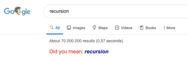 ahmedash95's tweet photo. من الحركات اللطيفه - وقديمه جدا -  من Google لما تبحث عن كلمه recursion انه بيقولك did you mean: recursion و كل مره هتدوس عليها هيفضل يقولك did you mean: recursion https://t.co/tSZTaLbAbj
