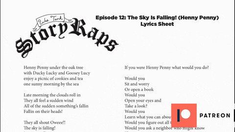 wes_tank's tweet photo. head on over to my patreon page to download the lyrics sheet for the most recent @kidoodleTV StoryRaps ep Henny Penny / The Sky Is Falling! #StoryRaps https://t.co/F97YNDDsOJ