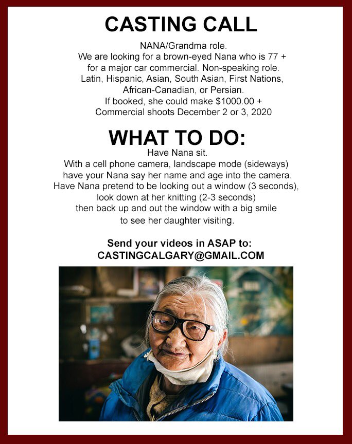 #casting #YYC #Calgary #audition for #nana #grandmas #grandmother please share!