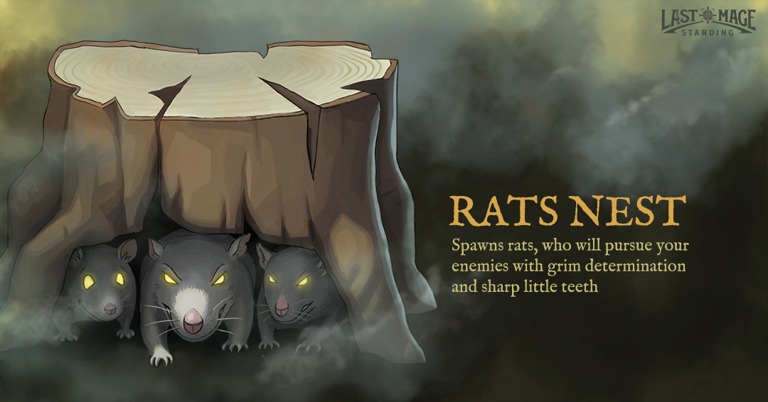 LastMageGame's tweet photo. This unusual-but highly effective-weapon generates vicious rats to attack your enemies. It was created by the infamous Sorcerer Fulgrim, from the bones and teeth of his beloved rat, Bubonos. #lastmagestanding #unity3d #multiplayergaming #shootergames #mobilegames #comingsoon https://t.co/wFKBEmYVmo