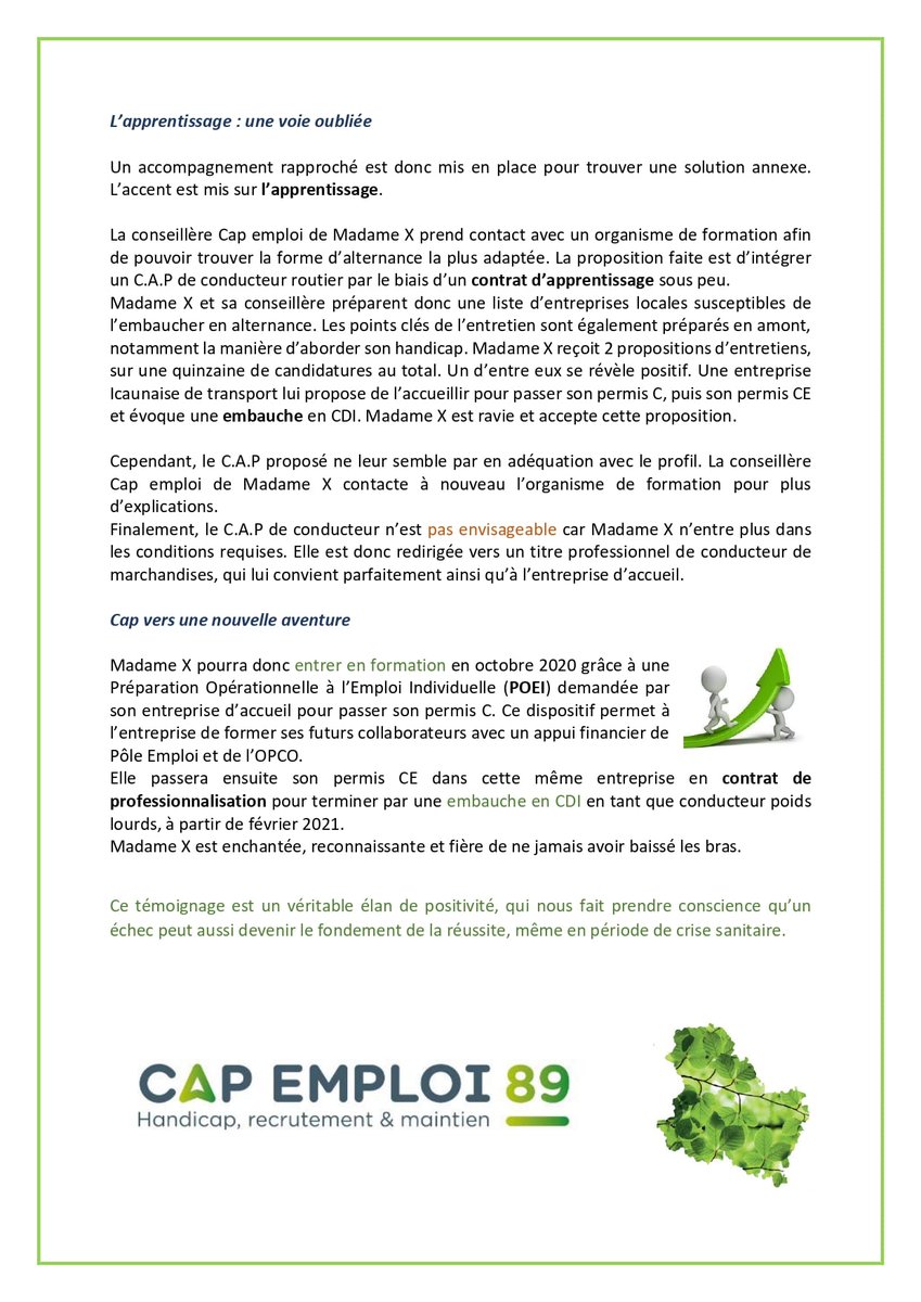 📢  #SEEPH2020  : CAP EMPLOI 89 vous présente chaque jour un parcours de personne accompagnée par nos services. 
#capemploi #Yonne, acteur engagé en faveur de l’#emploi et du #maintien en emploi des personnes en situation de #handicap.