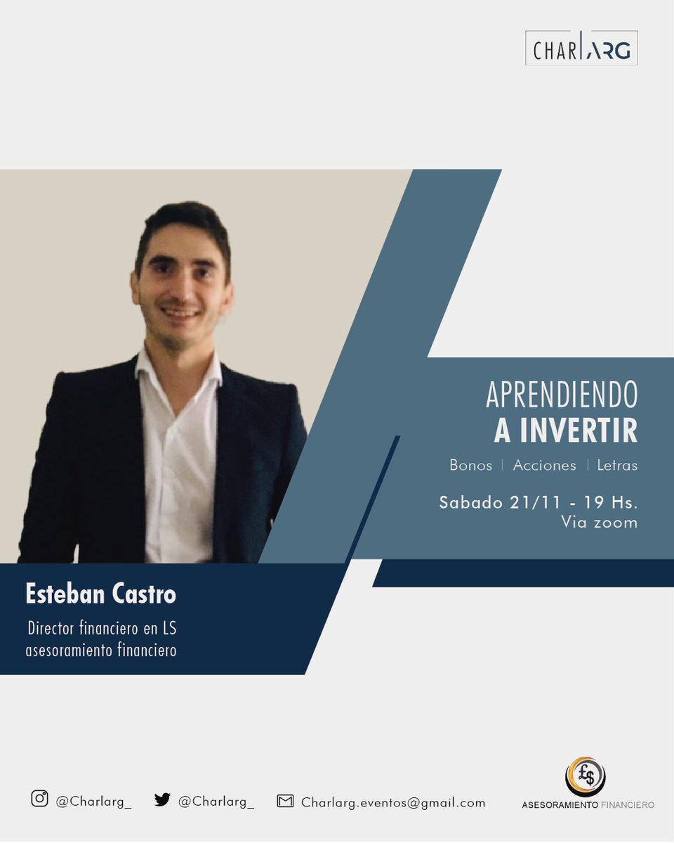 El próximo sábado a las 19 hs vas a tener el espacio para charlar con <a href="/estebandcastro/">Esteban Castro</a> sobre inversiones. Aprender bien los instrumentos financieros más básicos y entender qué hay que tener en cuenta a la hora de empezar a invertir. 

Te podes anotar aquí:
 docs.google.com/forms/d/e/1FAI…