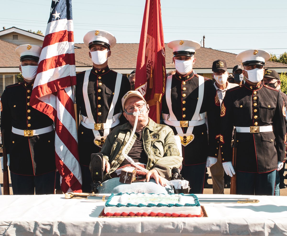 OC_Marines's tweet photo. Marines, Marine veterans, and local law enforcement came together in order to surprise retired Col. Anderson with a Marine Corps birthday celebration.

#245 #Surprise #USMC #Birthday https://t.co/U86GI7BxXY