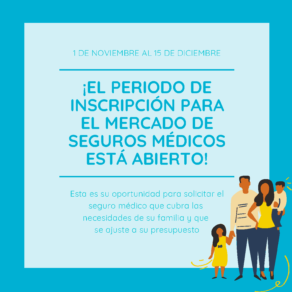 Asistencia Gratuita para Solicitar Seguro Médico! ¡La inscripción para el Mercado de Seguros Médicos para el 2020 está de vuelta, del 1-Nov al 15-Dic! Obtenga asistencia gratuita en enroll-ne.org/encuentraayuda o llamando al 2-1-1.