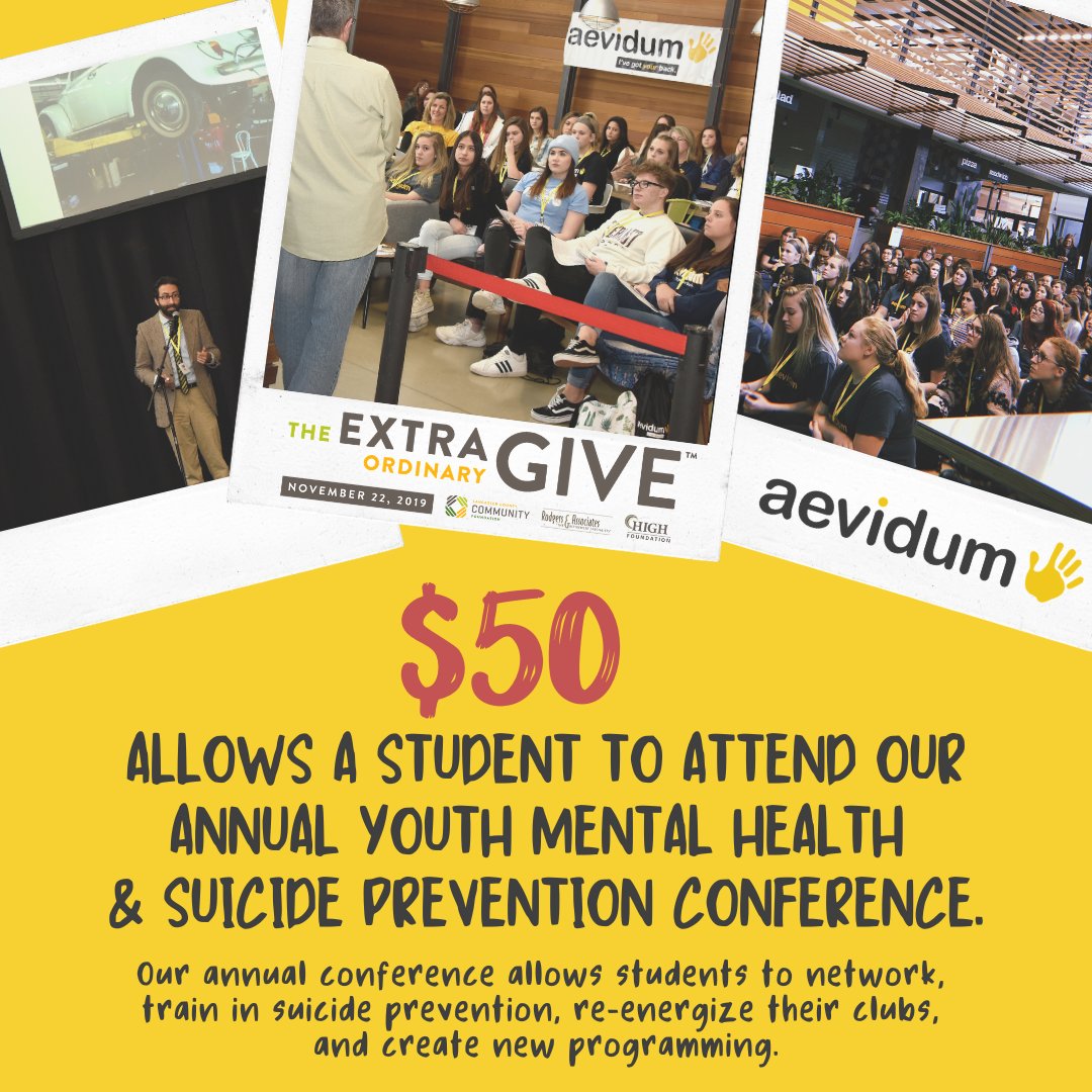 aevidum's tweet photo. The #ExtraGive is on FRIDAY! 

A donation of $50 offsets the cost for a student to attend our annual conference, allowing him/her to network, train, re-energize, and create!

Donate here on Friday: https://t.co/rT5cCSbdDk https://t.co/A5SKrEtbJl