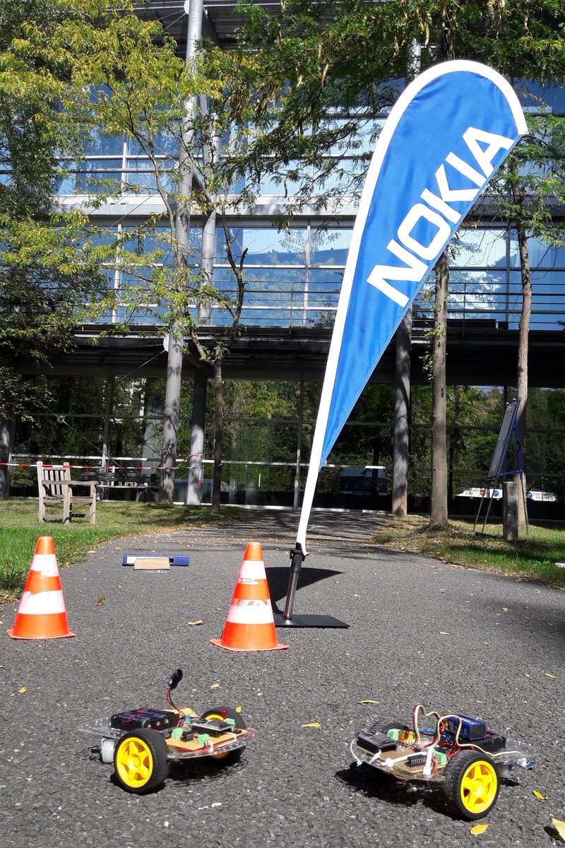 NokiaNuremberg's tweet photo. Happy to have had our sponsored cooperative 1st semester #NokiaStudents from @TH_Nuernberg on-site, developing a self-driving RoboCar in their first assignment. Exciting RoboCar race at the end! https://t.co/9lyl0OnvO2