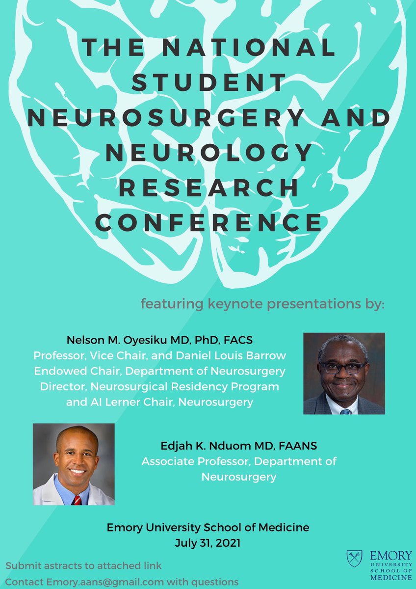 aans_emory's tweet photo. 🗣 CALLING FOR ABSTRACTS! 🧠
We would like to cordially invite you to participate in the National Student Neuro Research Conference - a conference for med students by med students. Submit your abstract today: https://t.co/oyioKJTmhe https://t.co/aIQImtmobf