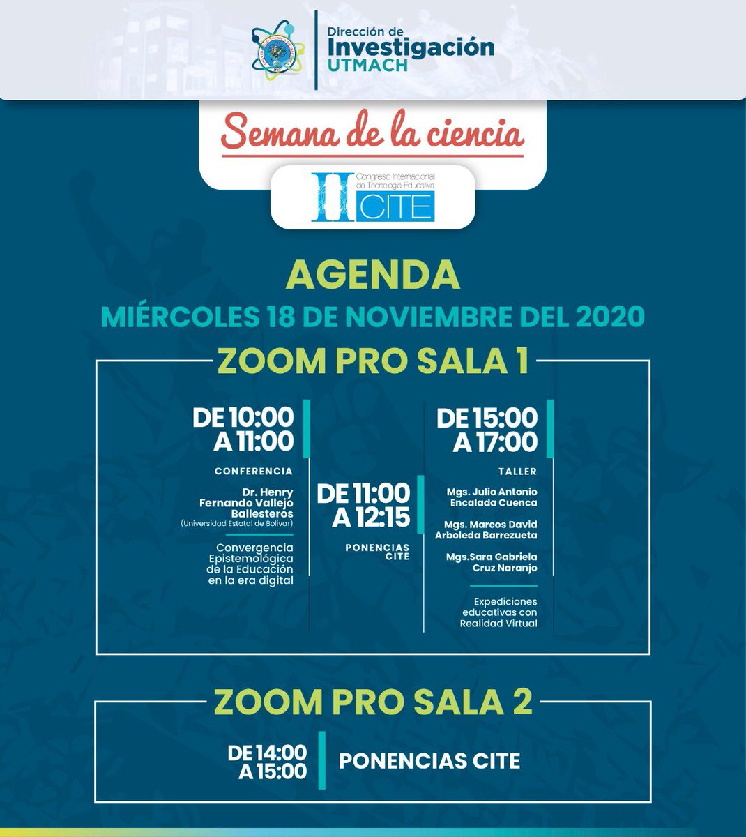 pdceutmach's tweet photo. Compartimos la agenda del #IICITE2020 https://t.co/4TO4wOJBsl