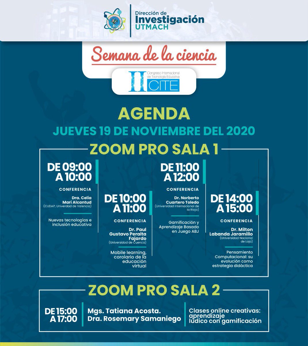 pdceutmach's tweet photo. Compartimos la agenda del #IICITE2020 https://t.co/4TO4wOJBsl