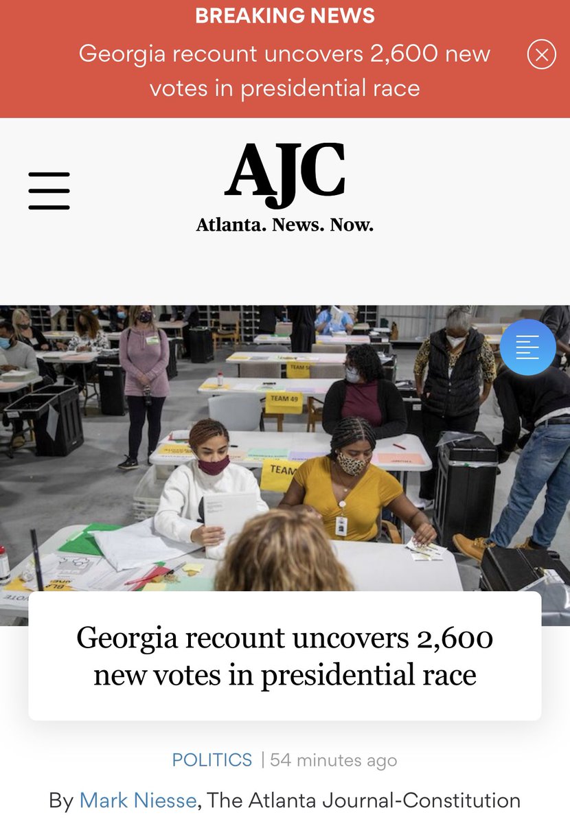 jennybethm's tweet photo. BREAKING: Hand recount revealed that an election official in Floyd County, Georgia did not upload nearly 2600 votes from a memory card into the scanning machine.

A large majority of these votes were for President Trump.

GA must have a full audit. https://t.co/0mKrTjv55p