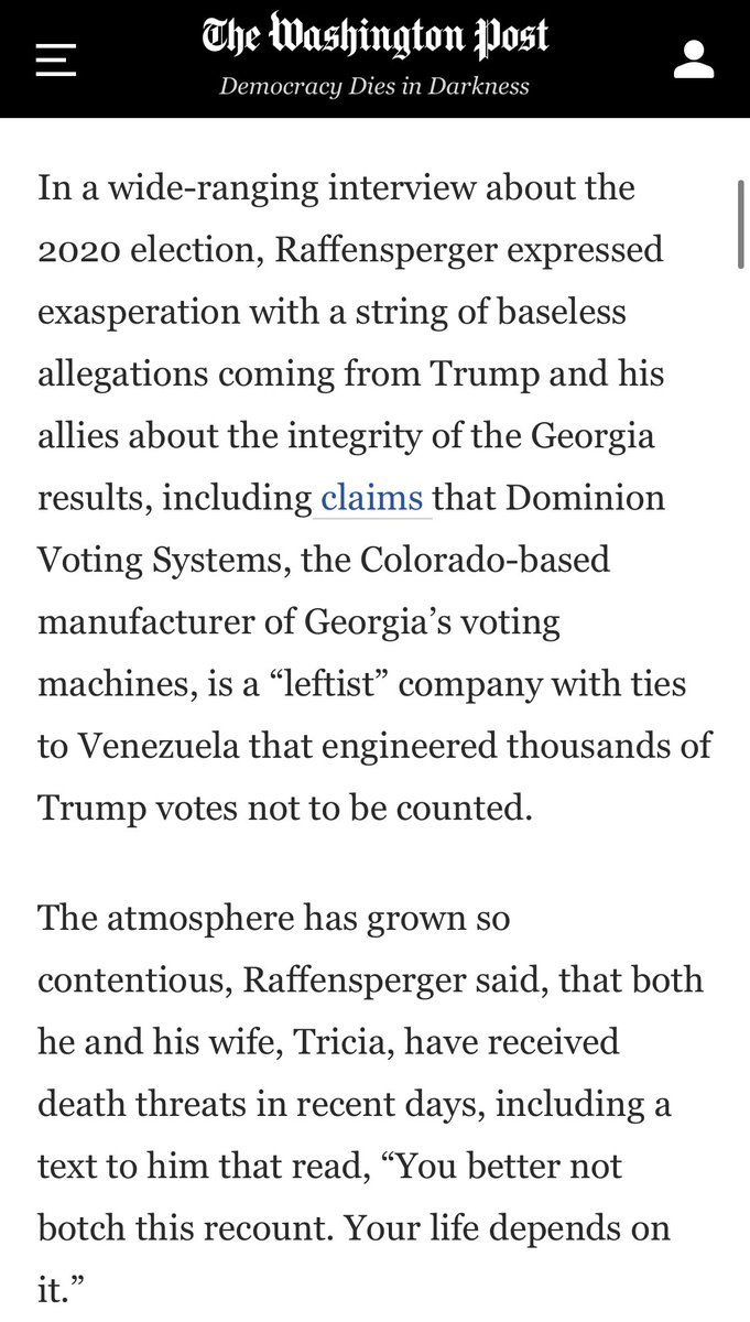 The  @GaSecofState said fellow Republicans, including  @LindseyGrahamSC &  @RepDougCollins, have pressured him to question the validity of legally cast absentee ballots to reverse Trump’s loss:  https://www.washingtonpost.com/politics/brad-raffensperger-georgia-vote/2020/11/16/6b6cb2f4-283e-11eb-8fa2-06e7cbb145c0_story.htmlA corrupt attempt to deny democracy by Chairman of  @senjudiciary