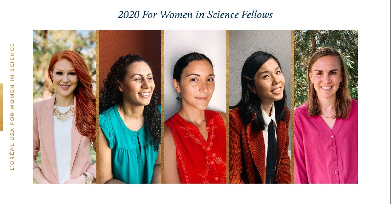 LOrealUSA's tweet photo. Announcing the 2020 For Women in Science fellows. Our FWIS program, now in its 17th year, annually awards 5 postdoctoral scientists $60,000 each to advance their research. Meet the the scientists, mentors &amp; #STEM role models who are this year's honorees: