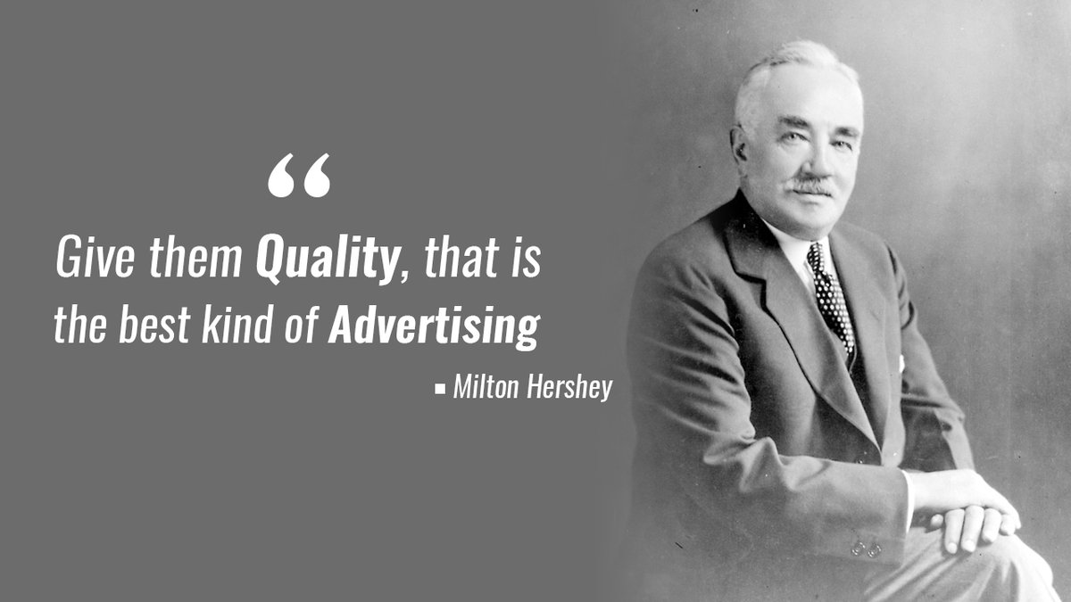 KhalilGdoura's tweet photo. On the essence of #Advertising.. a tasteful yet simple recipe shared by chocolatier and entrepreneur Milton Hershey.
How would you (and your ideal clients) define #Quality?
.
#quoteoftheday #quotesdaily #customersatisfaction #qualityfirst #inboundmar #inboundmarketing https://t.co/wj41I2pBIF