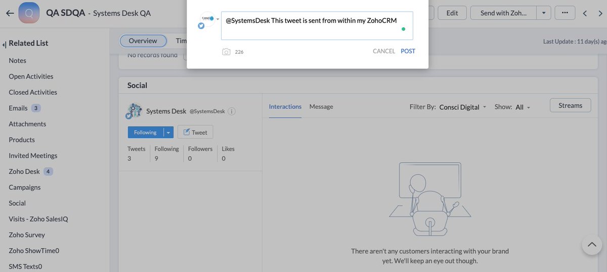 websitecareplan's tweet photo. @SystemsDesk This tweet is sent from within my ZohoCRM! Manage contacts and communicate all in crm https://t.co/N6HnENYve9