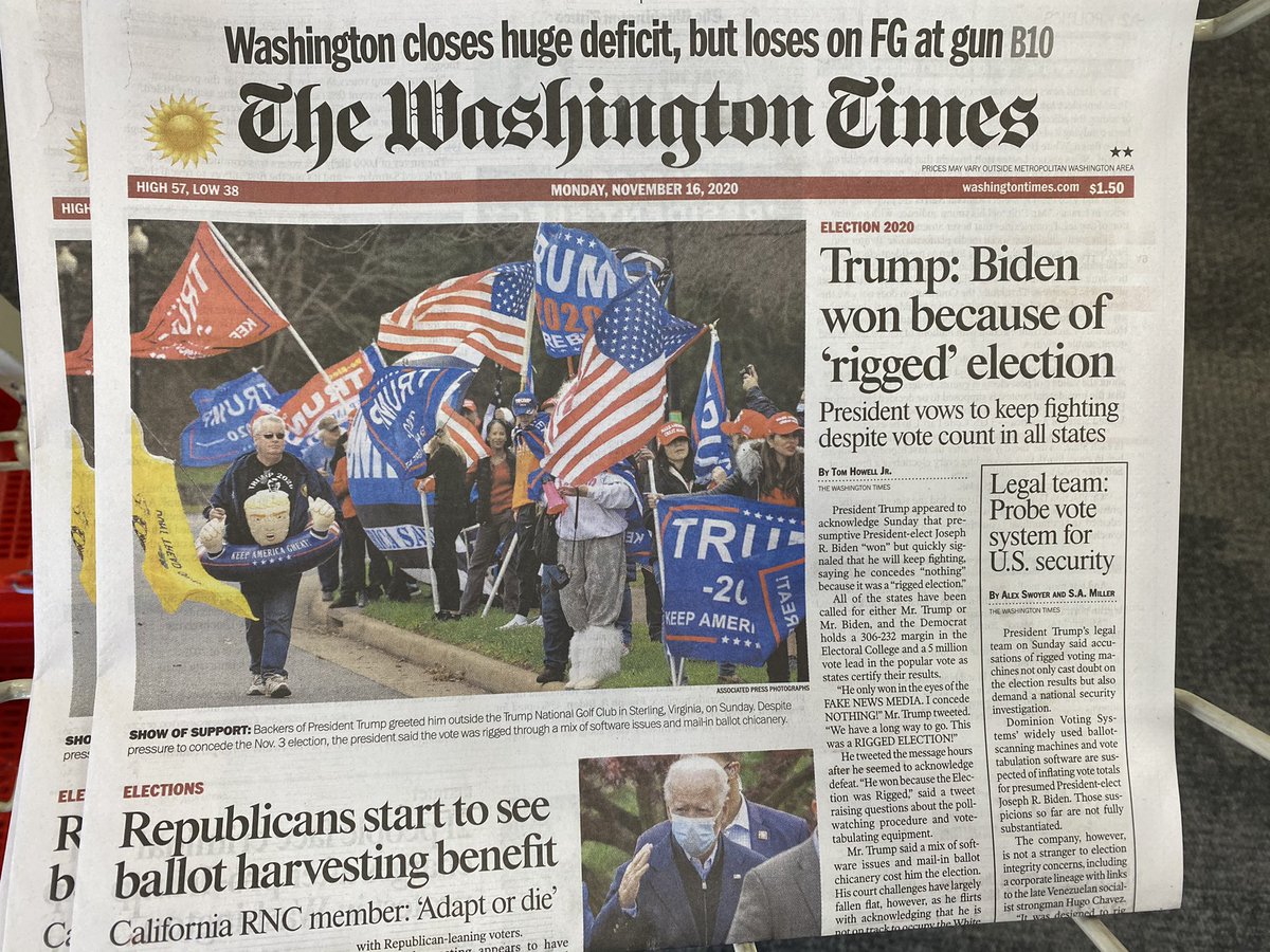 If you read  @nytimes  @wsj  @washingtonpost  @FT front pages today, is it clear this  @POTUS & leaders in his regime are pressuring state election officials to invalidate legal ballots to reverse the election?Alt headline:GOP LIES ABOUT FRAUD, TRIES TO DENY LEGAL VOTES IN GEORGIA
