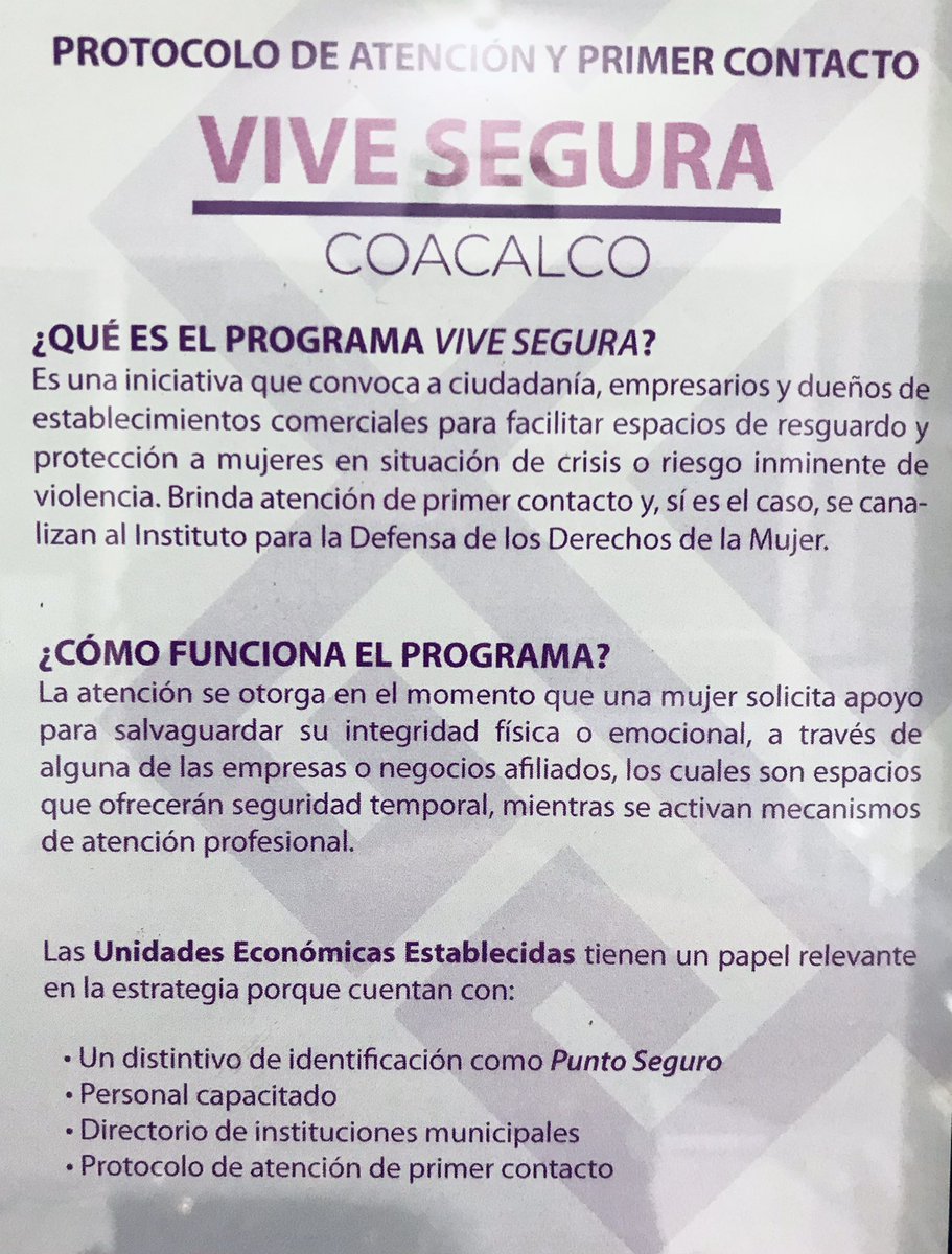 AMasterrr's tweet photo. Nos sumamos al programa #ViveSeguraCoacalco con el fin de apoyar a niñas y mujeres en situación de riesgo, siendo un espacio seguro en caso de que sean acosadas o violentadas. No dudes en acercarte con nosotros en caso de requerirlo.
#niunamas  #ApoyoAMujeres #Coacalco https://t.co/hchppY2v9m
