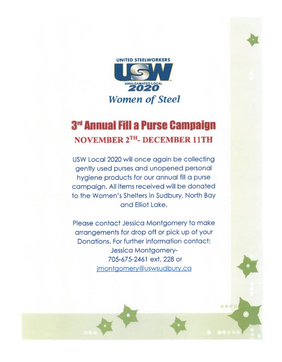 jess_sdlc's tweet photo. USW Local 2020’s Women of Steel committee is collecting gently used purses and personal hygiene products for YWCA. These purses are given to women fleeing domestic violence. If you’re able to donate please contact me for pickup #USWLocal2020 #USWDistrict6 #WomenofSteel https://t.co/hj717ZpSIS