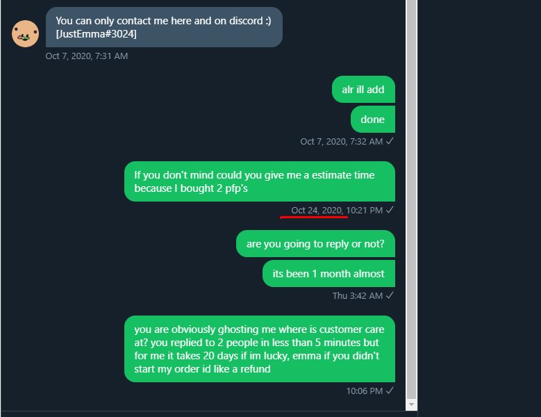 @MariiRTC ordered 2 profile pics on 10 of October no news since then, you delete my tweets and ignore my messages, don't tell me you don't have time to check inbox when you have time to delete my tweets and reply to my friends instead.

I'd like a refund since it's on your ToS