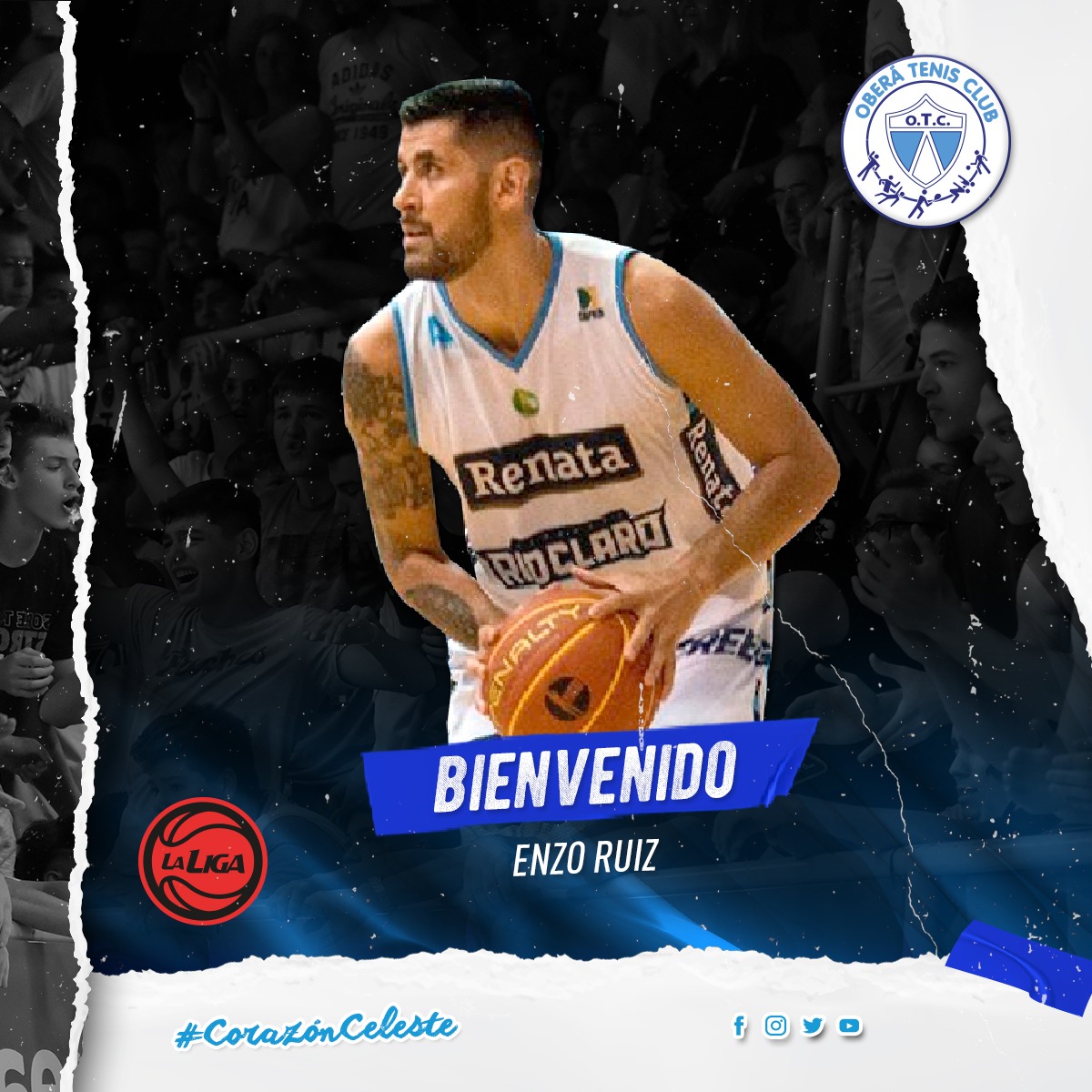OberaTenisClub's tweet photo. Bienvenido @_ruizenzo 💙⛹️‍♂️

El santiagueño de 32 años, se suma en las próximas horas a la burbuja de @LigaNacional y al plantel Celeste. 
-
Tiene una extensa trayectoria en LN, viene de jugar en @LenadoresCB Liga de 🇲🇽 
-
Todos los éxitos 🙌🏼💪🏽 y poné a latir el #CorazónCeleste 💙 https://t.co/IL6TDKXkST
