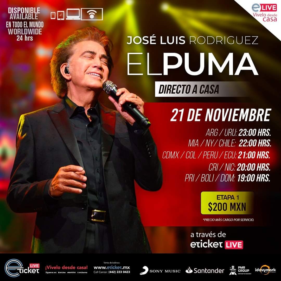 onlinemusicaye1's tweet photo. José Luis Rodríguez "El Puma"

7 de Noviembre a través de #eticketLive 

9:00 P.M. (CDMX) 
7:00 P.M. (Tijuana) 

#ElPuma #Concierto #DirectoACasa #ConciertoOnline #streaming #JoseLuisRodruguezElPuma   @Idevymark @prensa_danna @michelbogh https://t.co/XfIc27yxzR
