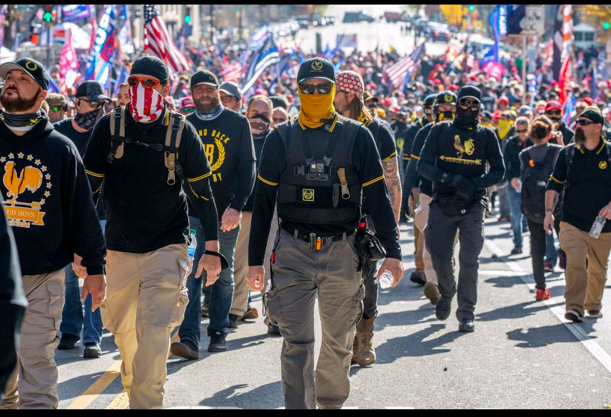 @realDonaldTrump you proud of this? Proud Boys marching in you MAGA march today wearing shirts that say 'stand back and stand by'. #youlegacy