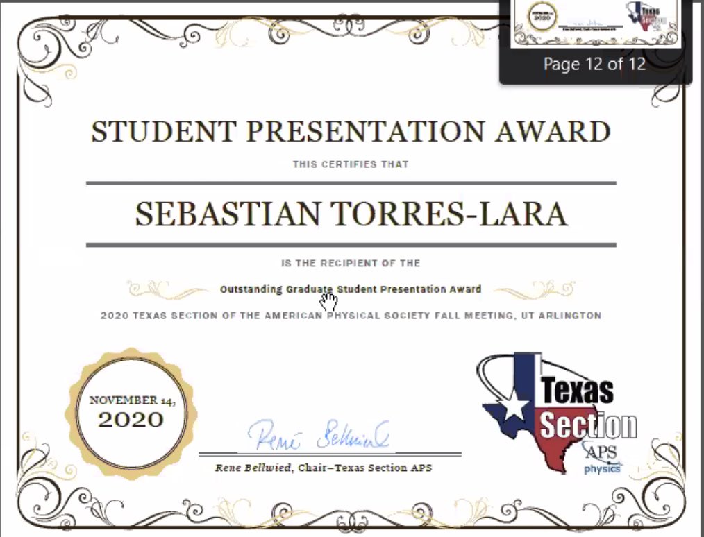Congratulations to the UH students who received the Texas APS student presentation award!