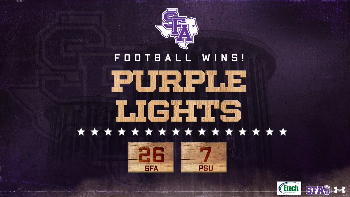 SFA_Athletics's tweet image. The Purple Lights are shining 𝘽𝙍𝙄𝙂𝙃𝙏 in Nacogdoches tonight!

Congrats on 𝙎𝙄𝙓 wins in a row, 'Jacks!

#RaiseTheAxe
#AxeEm