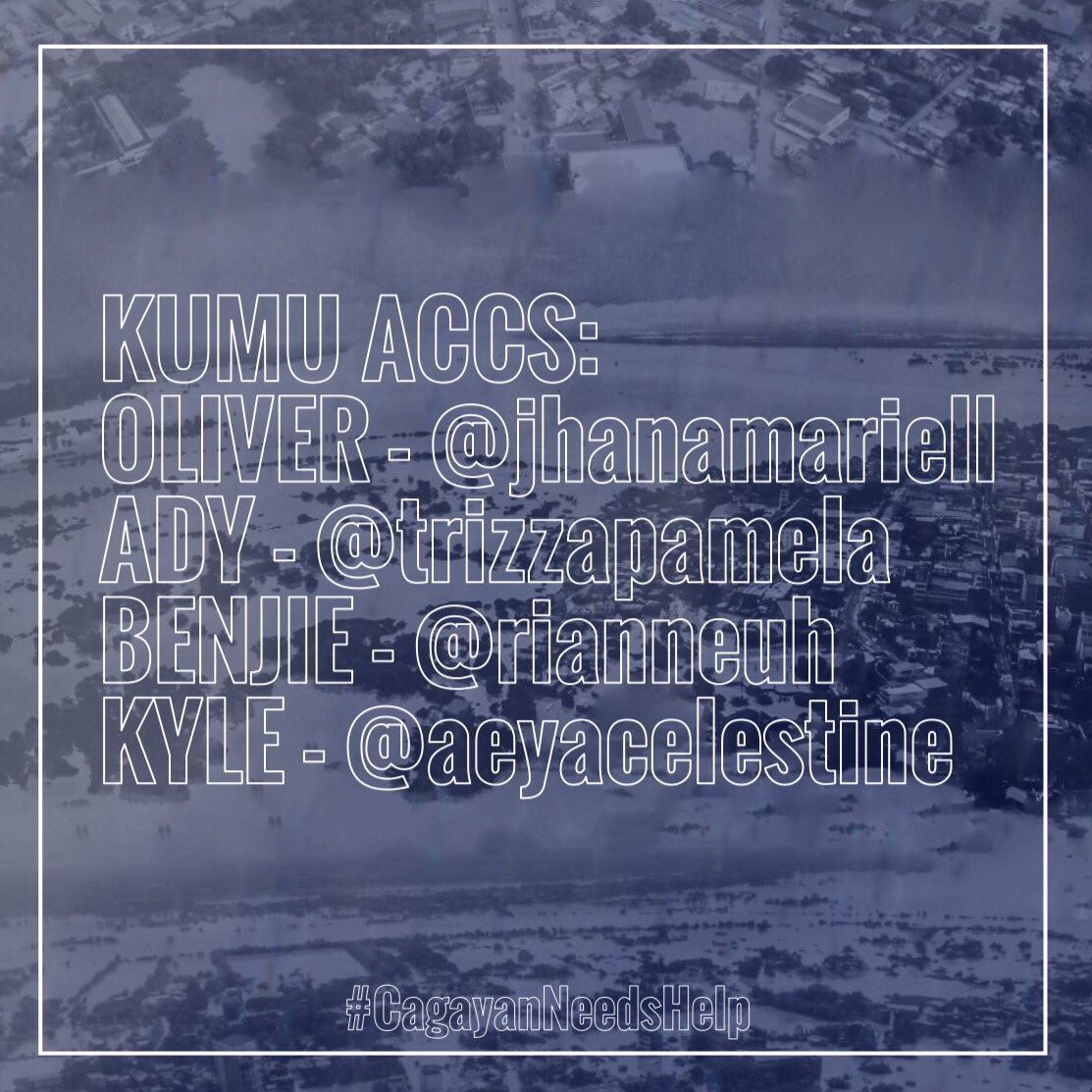pamlovesodyjae's tweet photo. LIVE FOR A CAUSE⚠️
where: on kumu app
kumu accounts:
Oliver - @jhanamariell
Ady - @trizzapamela
Benjie - @rianneuh
Kyle - @aeyacelestine 

#CagayanNeedsHelp
#LiveForACause
#ulyssesph https://t.co/jZTgvcyHXt