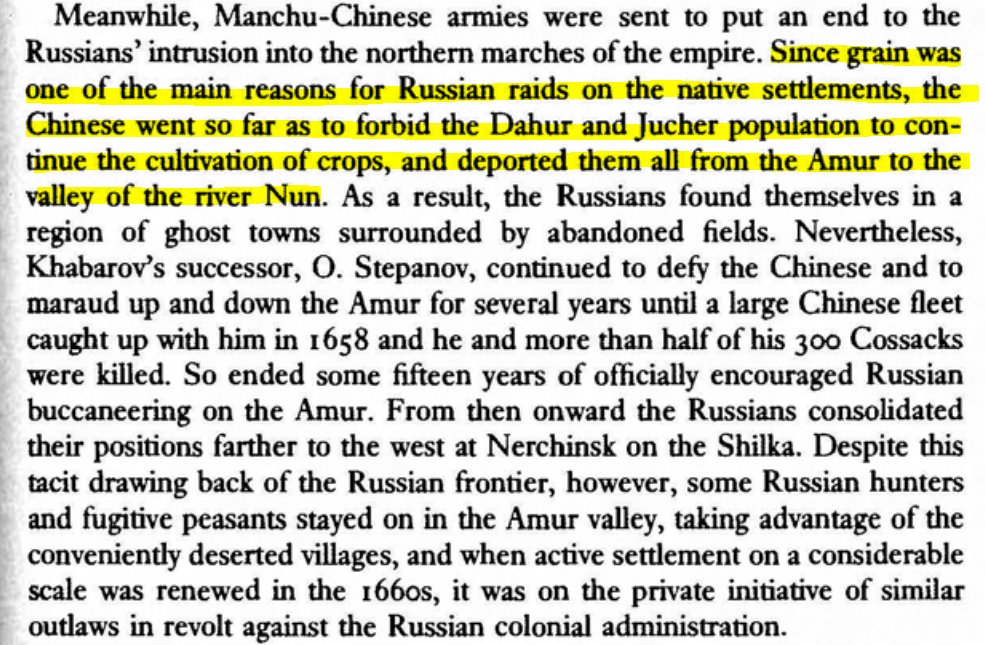 The northern Amur was never fully subjugated by the Chinese. The Dahurs practiced agriculture and built fortified towns. Many other Tungus were their vassals. Russians looked to expand into the Amur to supply Siberia with grain.