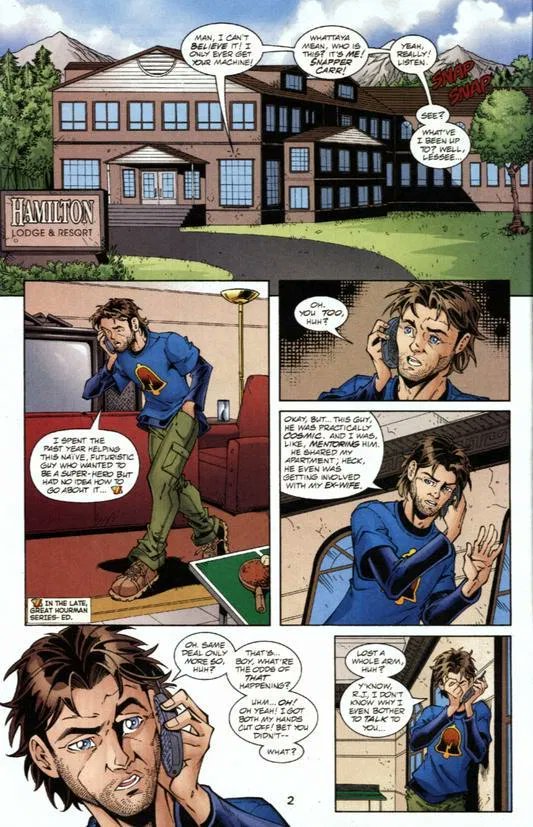 But before I get to that, and since I might not get to Snapper again(never say never but hey) Peter David and Tom Peyer gave them a little connection to the Marvel Universe, see he and Rick Jones would talk about there adventures and have some cheeky fun about it so.....