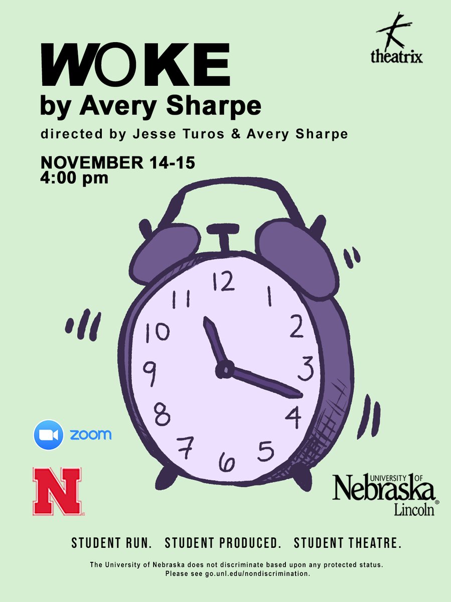 NebCarsonSchool's tweet photo. One hour before the virtual curtain of WOKE by Avery Sharpe. Contact Theatrix at managingdirector.theatrix@gmail.com to secure the link to the Zoom reading. Support live theatre in all forms! It's free!
.@unl_theatrix #CarsonSchool https://t.co/Lppvkly3q9