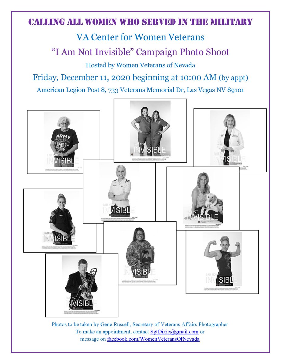 DRep4hire's tweet photo. Women Veterans of Nevada #WVON is looking for all female Nevada military veterans to take part in a photo shoot December 11, 2020 at the local American Legion.  #IamNotinvisible 🎗🇺🇸👩🏻‍🦱 https://t.co/WZbLRNTlQt