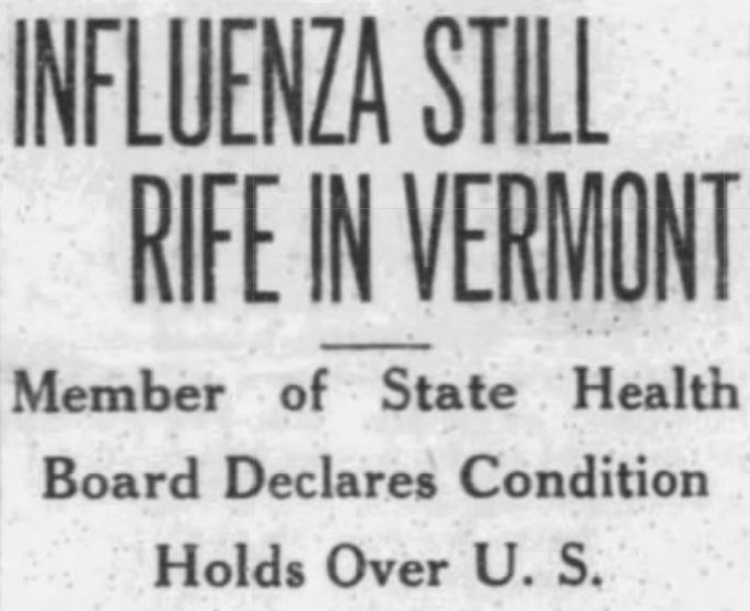 The "tail" of the  #pandemic surges in parts of the United States, causing State Board of Health to remind Vermonters to "keep to themselves as much as possible" and reduce "visiting to a minimum."(source:  @SAMessenger, December 17, 1918)