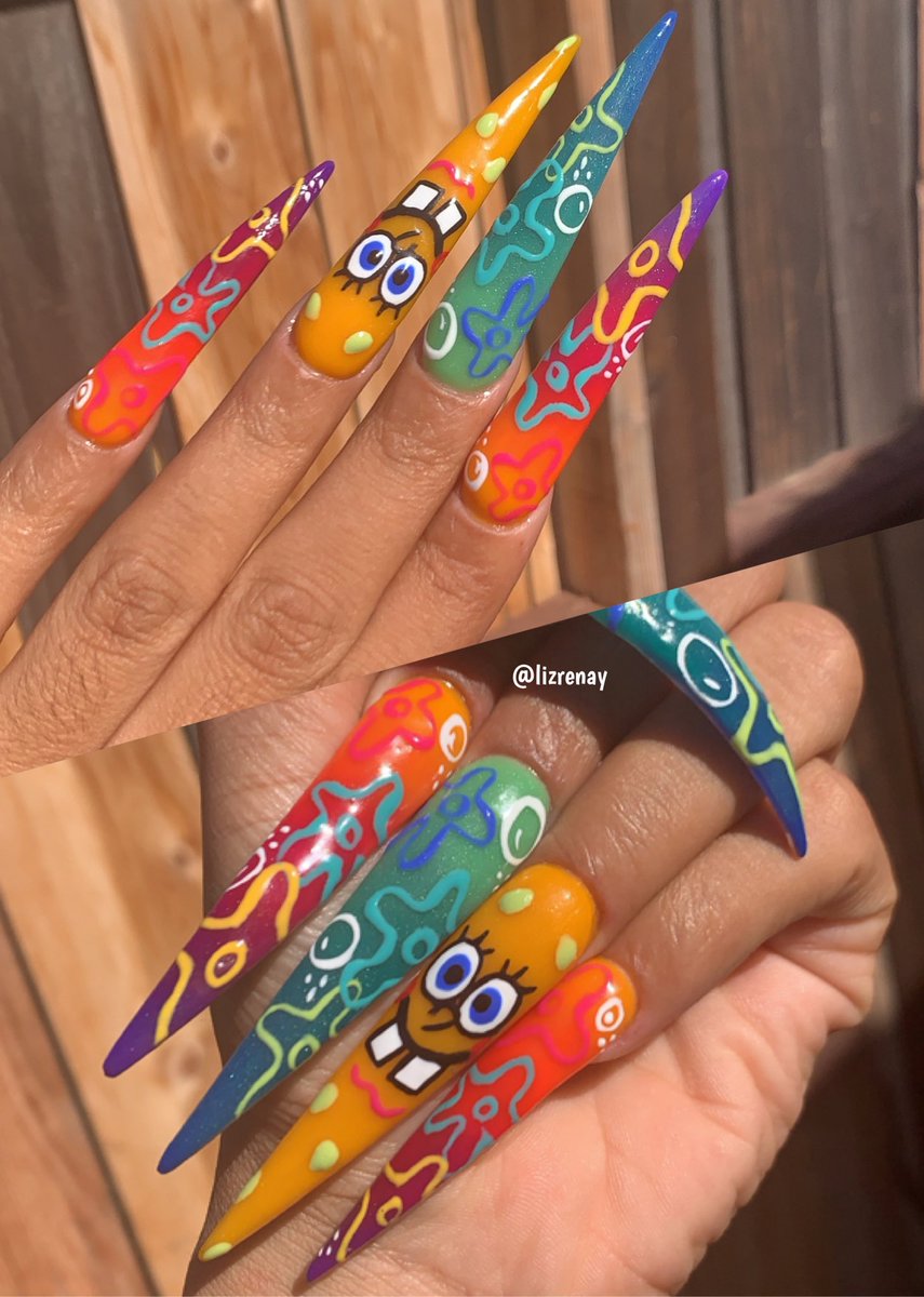 LizRenayNow's tweet photo. Spongebob Nails 🍍 by yours truly 💕 https://t.co/9roWYCeDCm