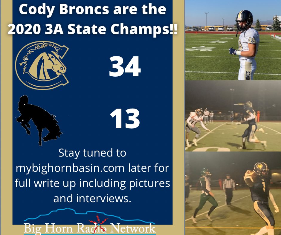 BHBMWY's tweet image. Ball game! @CodyBroncFB has done it! The Cody Broncs are the 3A State Champions! Full recap coming later! #wyopreps #wyovarsity #wyosports