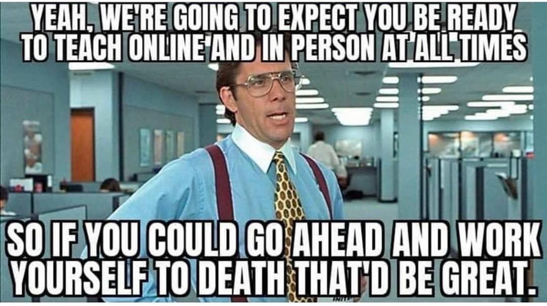 Laura15Edwards's tweet photo. I can’t believe how many teachers are teaching both in-person and virtual. https://t.co/3rHnoGiGnP