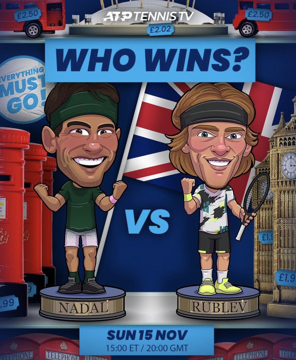 RacketsTrader's tweet photo. Sunday's TV set ! We have Thiem vs Tstisipas and Nadal vs Rublev ! 
#NittoATPFinals #london02 #london02arena https://t.co/lYlrydbIYk